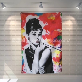

"Audrey Hepburn" Large music festival Party background decoration poster banner hanging painting cloth art 56X36 inches
