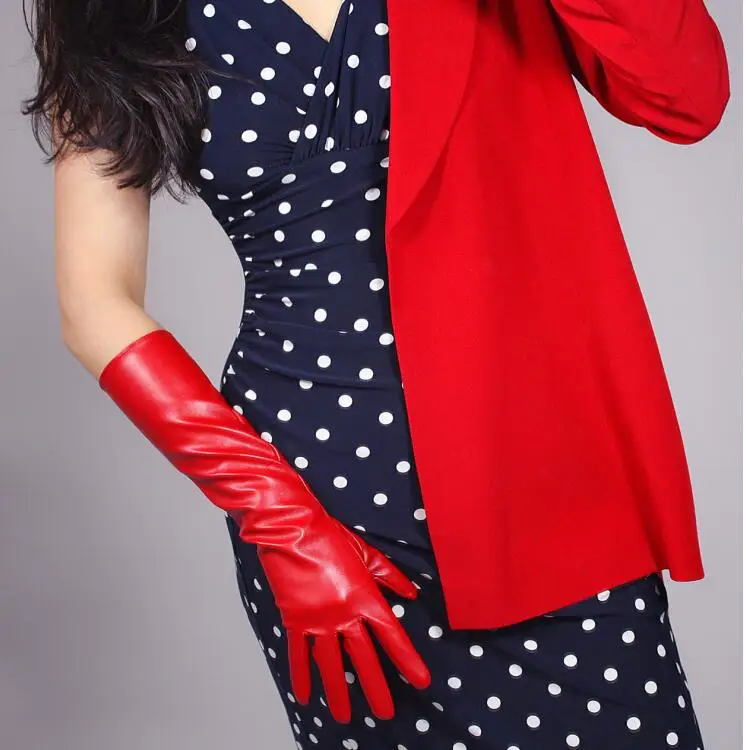 Женская мода, сексуальная искусственная Перчатка из искусственной кожи, женские Вечерние кожаные длинные красные перчатки 28 см R67