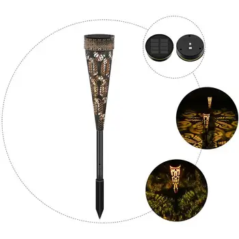

1pc Outdoor Solar Stick Lamp Led Hollow Iron Art Ground Lamp Lawn Lamp (Coffee)