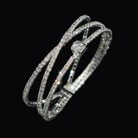 Cubic Zircon Cuff Bangle silver Golden Plated Crystal Women's Bracelets and Bangles Wedding Bangles Bridal Jewelry Gifts 1