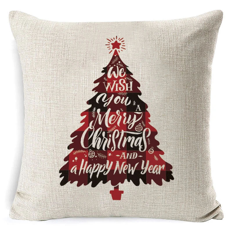

Merry Christmas Pillow Covers, Cute Snowman Red Plaid Elk Tree Snowflake Throw Cushion Covers for Sofa, Couch, Bed