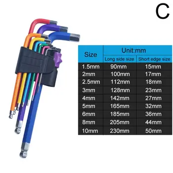 

9Pcs Anticorrosion Hex Allen Key Wrench Set Inner Hexagon Torx Spanner Colour Coding Wear Resistant Screwdriver Repair Tool