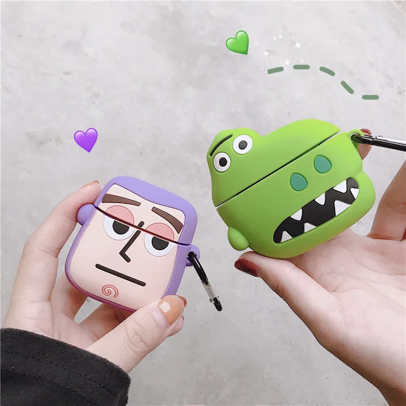 

Cute Cartoon Toy Story Buzz Lightyear Rex Figure Silicone Cover Keychain for Apple Airpods 1 2 Wireless Earphone Case Decoration