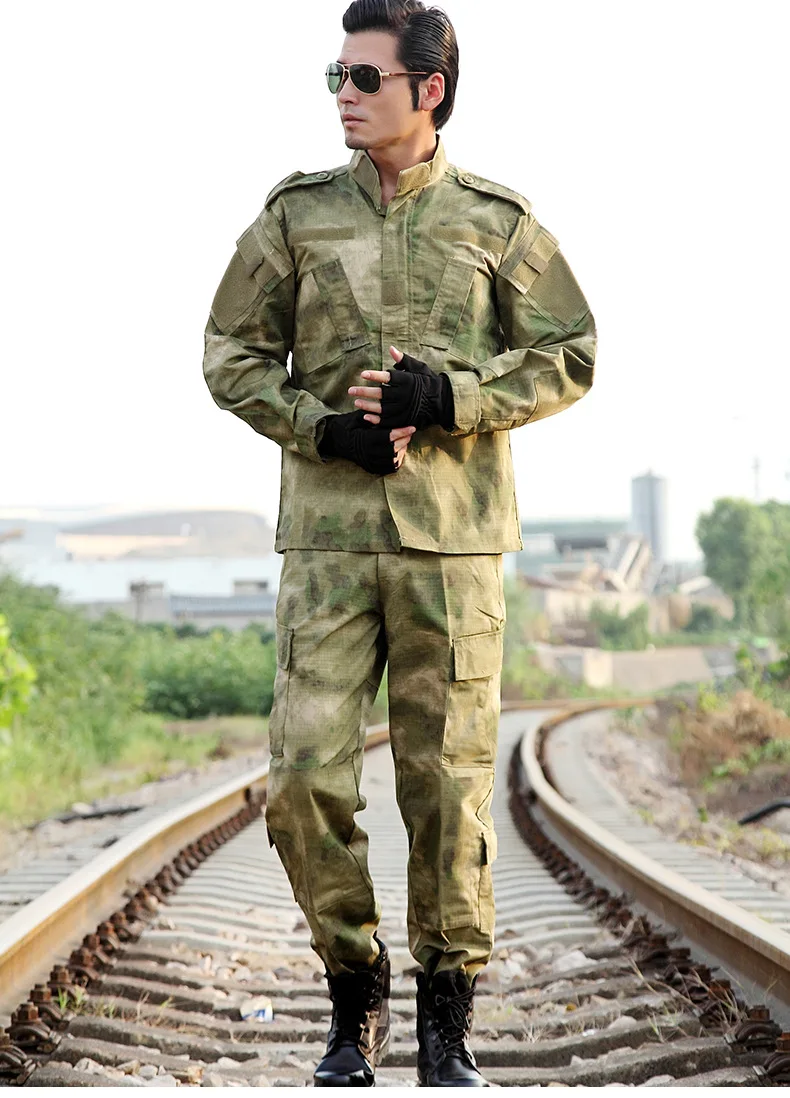 Открытый Камуфляжный костюм для мужчин спецназа полевой костюм с длинным рукавом Военная Боевая тренировочная форма - Цвет: AT-FG