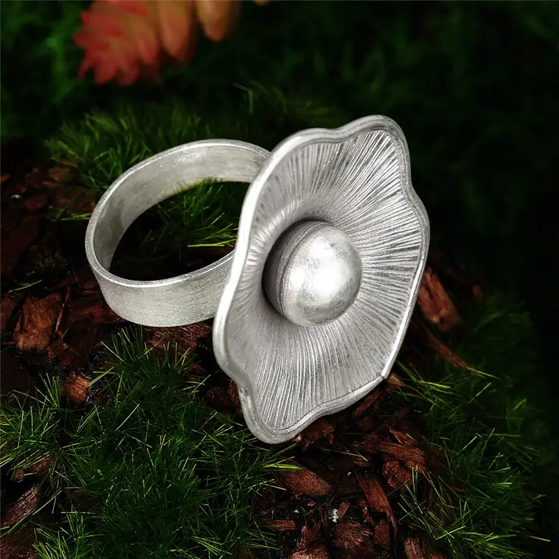 V.YA Vintage Jewelry S925 Sterling Silver Flower Ring For Women Adjustable Size Thai Silver Party Jewelry