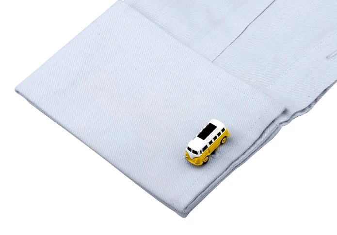 남성용 3D 버스 커프 링크, 노란색, 왜건 자동차 디자인, 고급 황동 소재, 커프스 링크, 도매 및 소매, 신상