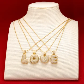 

HECHENG Hip Hop Letter Pendants Necklace Wholesale Gold Silver Color DIY Name Zircon Iced Out Bubble Chain Jewelry Gift VL34