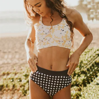 

High Waist Bikini 2019 Sexy Swimwear Women Swimsuit Female Plaid Brazilian High Neck Bikini Set Biquini Bathing Suit Women