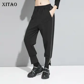 

XITAO Hit Color Black Harem Pants Fashion New 2020 Spring Elastic Waist Pleated Pocket Small Fresh Casual Style Pants ZLL4953