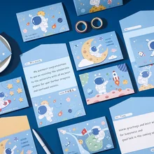 Ins – carte de vœux bleue de fusée planétaire, dessin animé, mignon, Message de bénédiction, papeterie en papier, vœux de vacances, carton cadeau