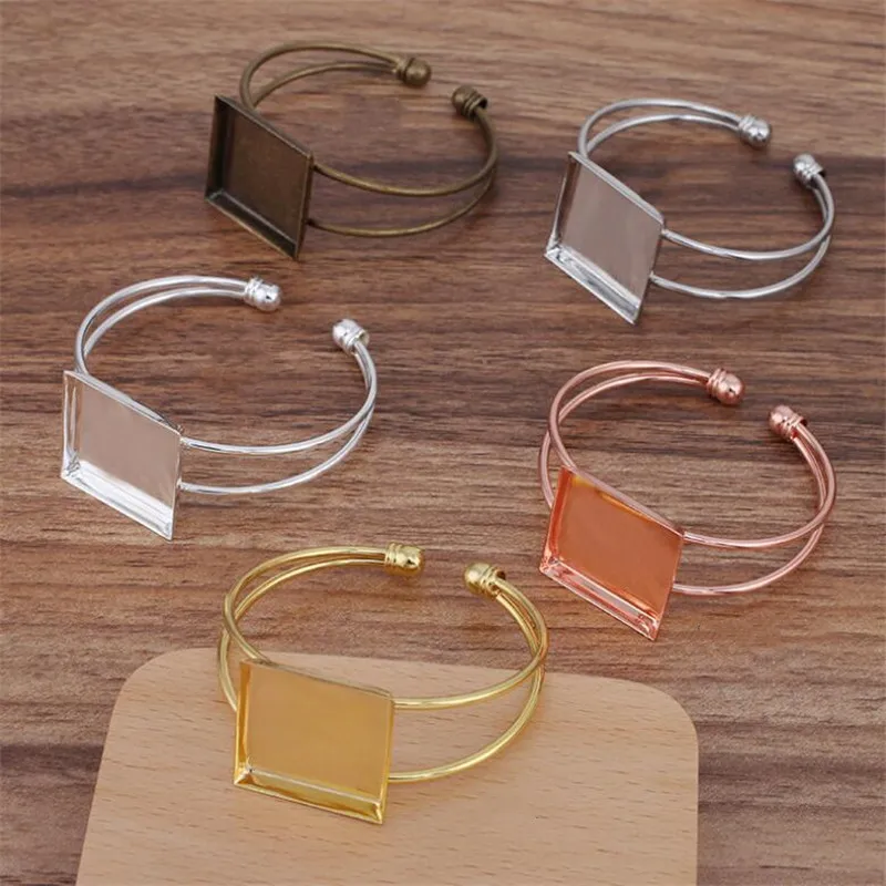 1pc Square Cuff Bracelet Settings Cabochon Cameo Bases 25mm Trays Bezel Blank Base Setting for DIY Findings | Украшения и