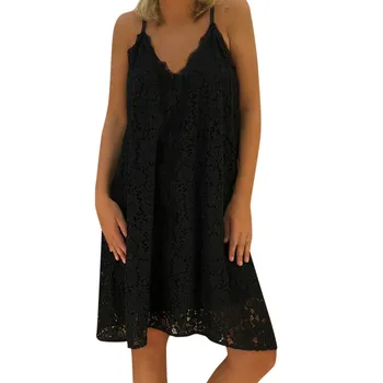 

Plus Size Beachwear Lace Sundress Holiday Fashion V-Neck Solid Loose Dress Casual Summer Party New 2020 ropa mujer #SW