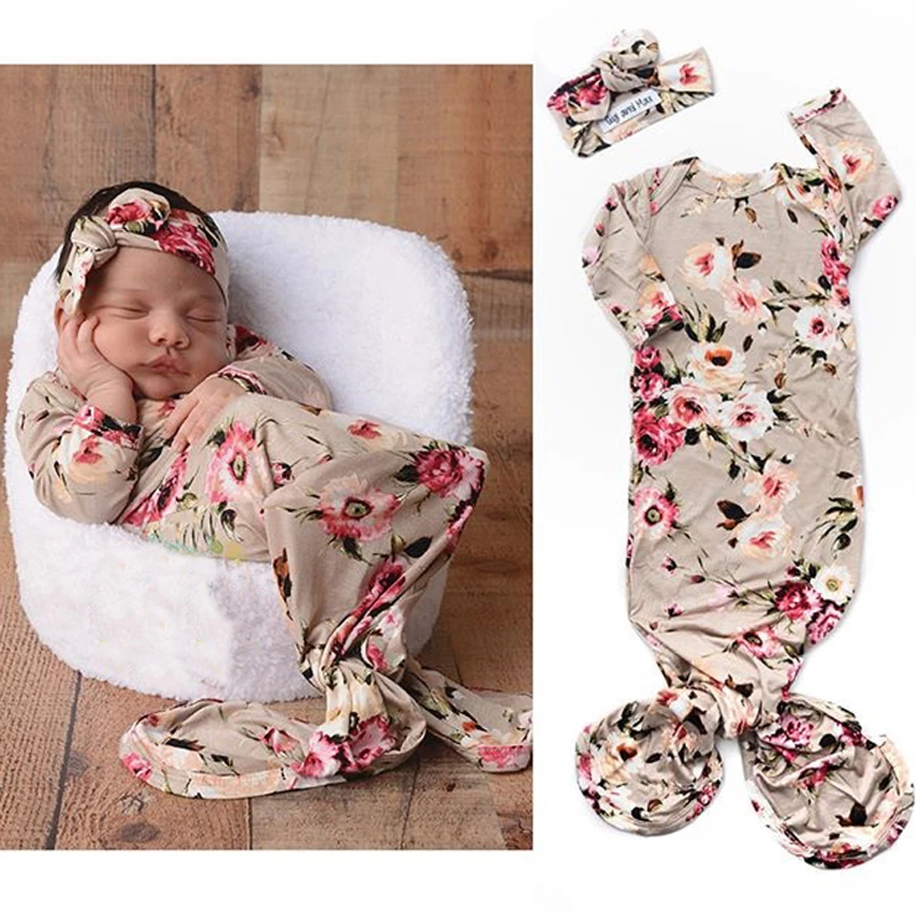 0-6M Newborn Infant Baby Cute Casual Floral Swaddle Wrap Swaddling Blanket Warm Sleeping Sack Bag with Headband