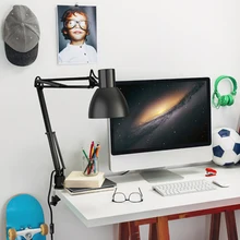 E27 осветительный прибор, настольный зажим, настольная лампа, гибкий поворотный кронштейн, светодиодный черный студийный стол для чтения, для дома и офиса