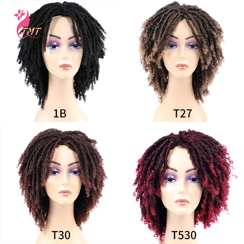 Synthetic Hair Wigs Curly Dreadlock Wig Short Twist Synthetic Braided Wigs Ombre Afro Short Curly Synthetic Wig Men Women Fashion Roll Twist Wigs