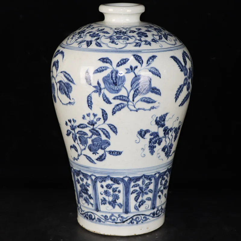 Ming Yongle Dynasty сине-белая Складная ветка Rui Guo узорная Сливовая ваза старинная