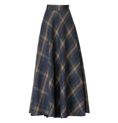 2021NEW Mom High Waist Woolen plaid Skirts 2021 Autumn Winter Women's Plus Size Wool Maxi Skirts Female Fashion Casual Long