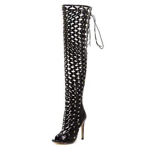 Boots New Full Rhinestone Mesh Women Thigh High Over The Knee Sandals Stage Catwalk Shoes Zapatos Transparentes De Mujer Women's Boots AliExpress