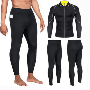 

Men's Body Shapers Long Pants Sleeves Slimming Fitness Panties Fat Burning T-Shirt Suit Super Stretch Sweat Sauna Shapewear Sets