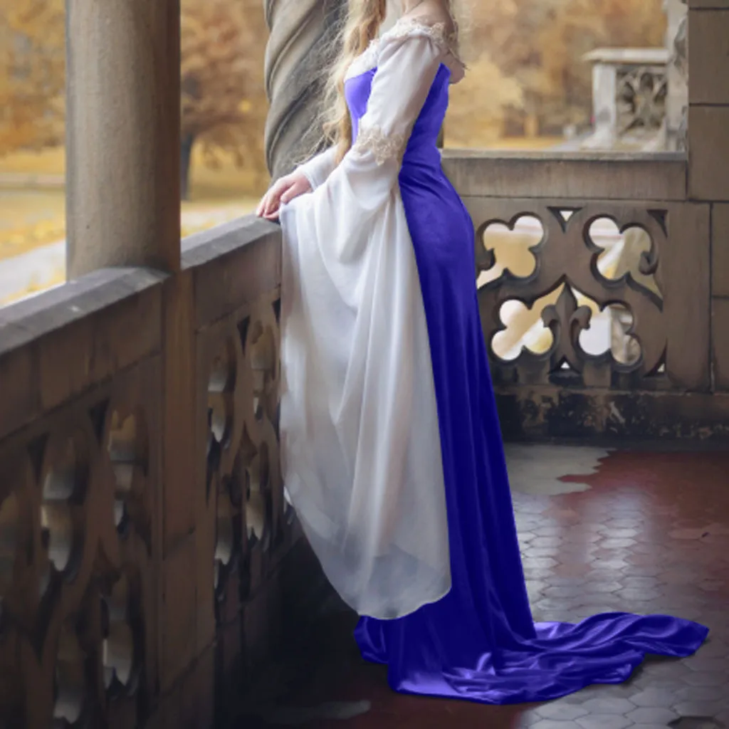 Женское винтажное платье средневековая Фея рукав длина до пола платье Элегантное Эльфийское платье на Хэллоуин для женщин Косплей размера плюс