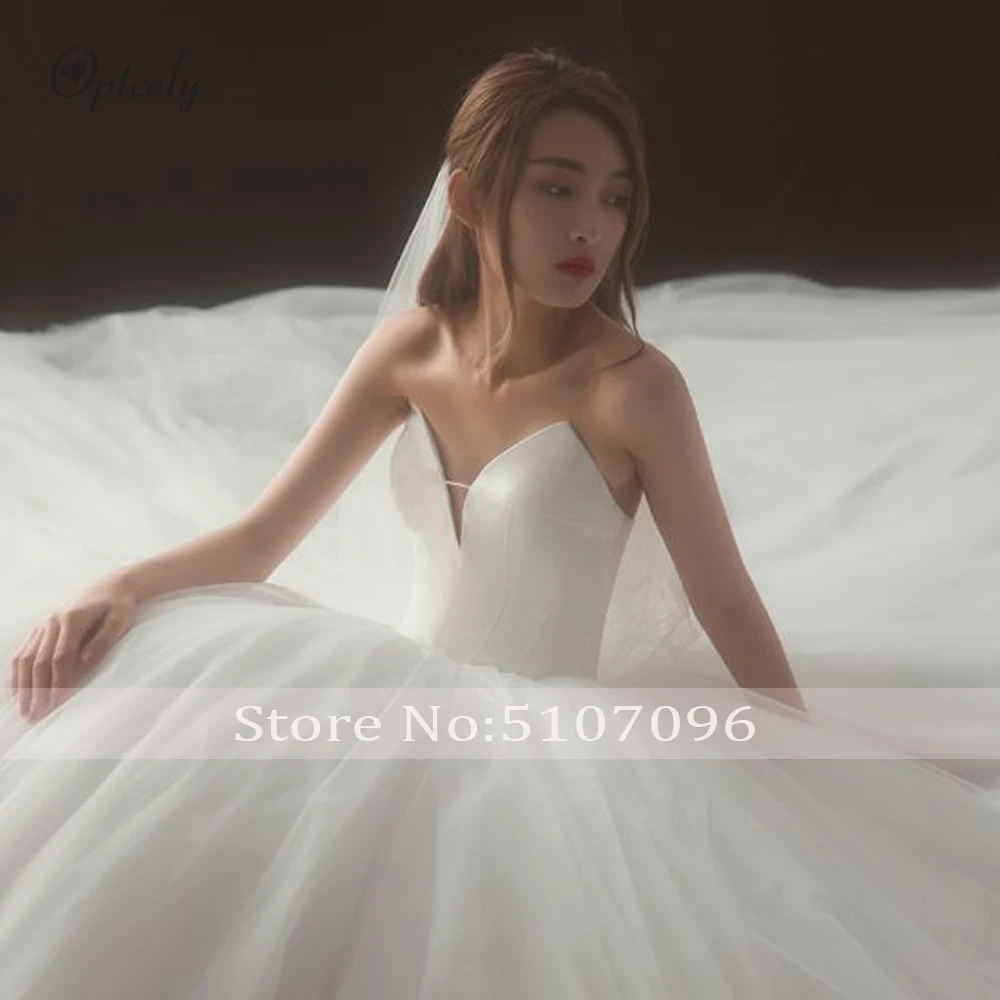Optcely элегантное бальное платье без бретелек с вырезом-сердечком, свадебные платья 2019, простые белые свадебные платья «Принцесса»