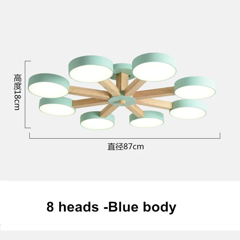 8 heads Blue Скандинавский деревянный светодиодный потолочный светильник-люстра, современный поверхностный монтаж, деревянный плафон, светильник для спальни, кухни, светильник - Цвет корпуса: 8 heads Blue