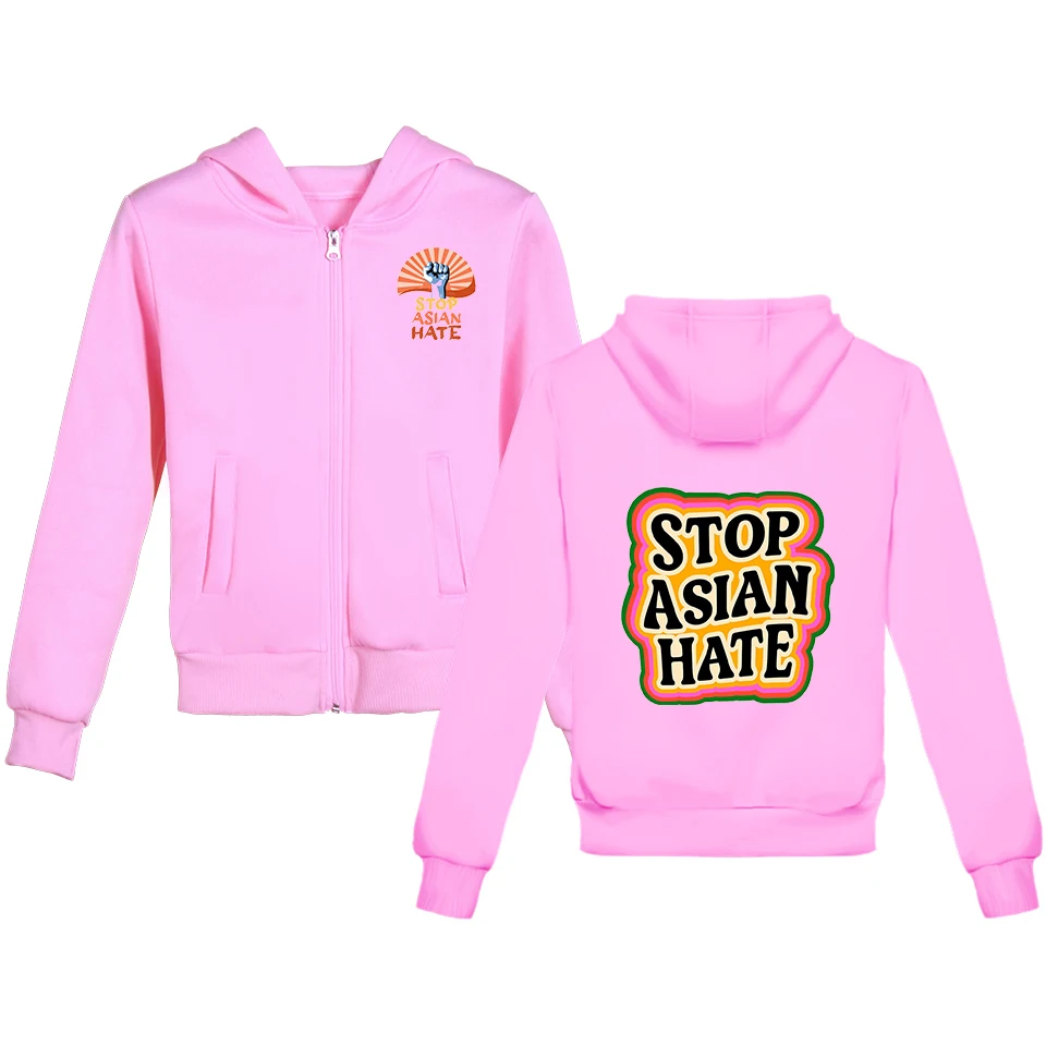 Children's Stop Asian Hate Zip Hoodie Tracksuit Girl Boy's Pullover Harajuku Streetwear 2021 Fashion Clothes Zip jacket go medal children s beginner backgammon othello adult learning competition medal gold silver bronze crown asian season