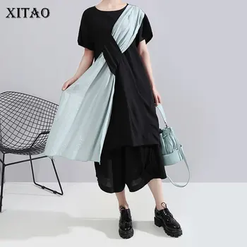 

XITAO Plus Size Patchwork Pleated Dress Women Clothes 2020 Summer New Fashion Vintage Match All Elegant Dress Pullover DZL1296