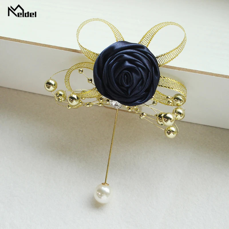 Navy-blue Meldel, Мужская бутоньерка для костюма, корсаж на булавке, цветы, искусственные Свадебные корсажи и броши, корсажи для свадьбы, свадьбы, выпускного, выпускного бала - Цвет: Navy-blue