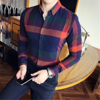 

Men Shirt Flannel Plaid Long Sleeve Autumn Winter Vintage Shirt Men Causual Slim Fit Lattice Shirt Men Business Camicie Uomo 3xl