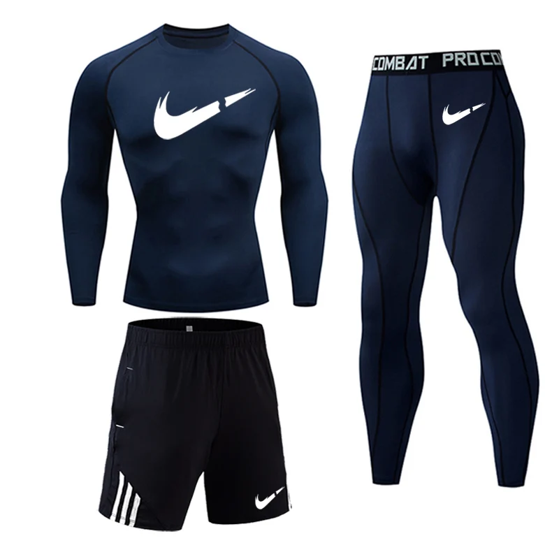 Men's Thermal Underwear Set Quick-drying Jogging Training T-shirt Leggings Gym Suit Rashgard Winter Men's Sportswear Sets