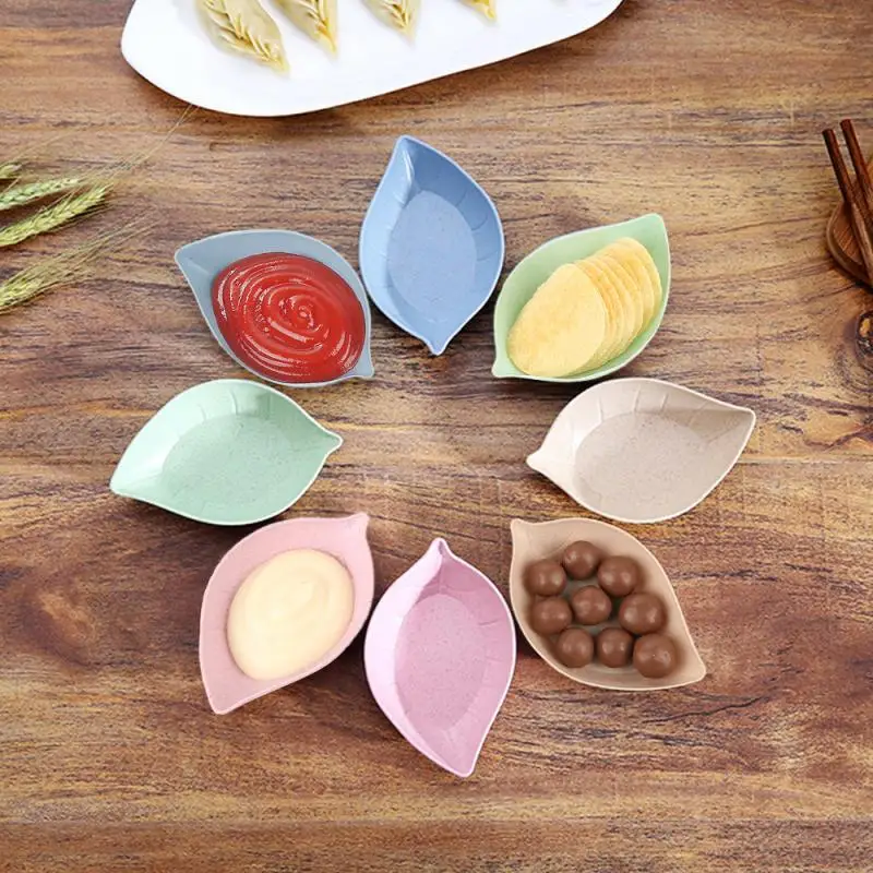 

Multipurpose Small Seasoning Sauce Dishes Multicolor Leaf Shape Natural Degradation of Wheat Straw Dipping Dish Dinnerware Set