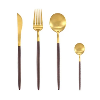 

4Pcs Gold Dinnerware Set Stainless Steel Tableware Knife Fork Spoon Flatware Set Dishwasher Safe Cutlery Set Gift