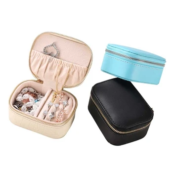 

Simple Portable Storage Box Sundries Storage Jewelry Box PU Leather Earrings Necklace Bracelet Travel Case Jewellery Organizer