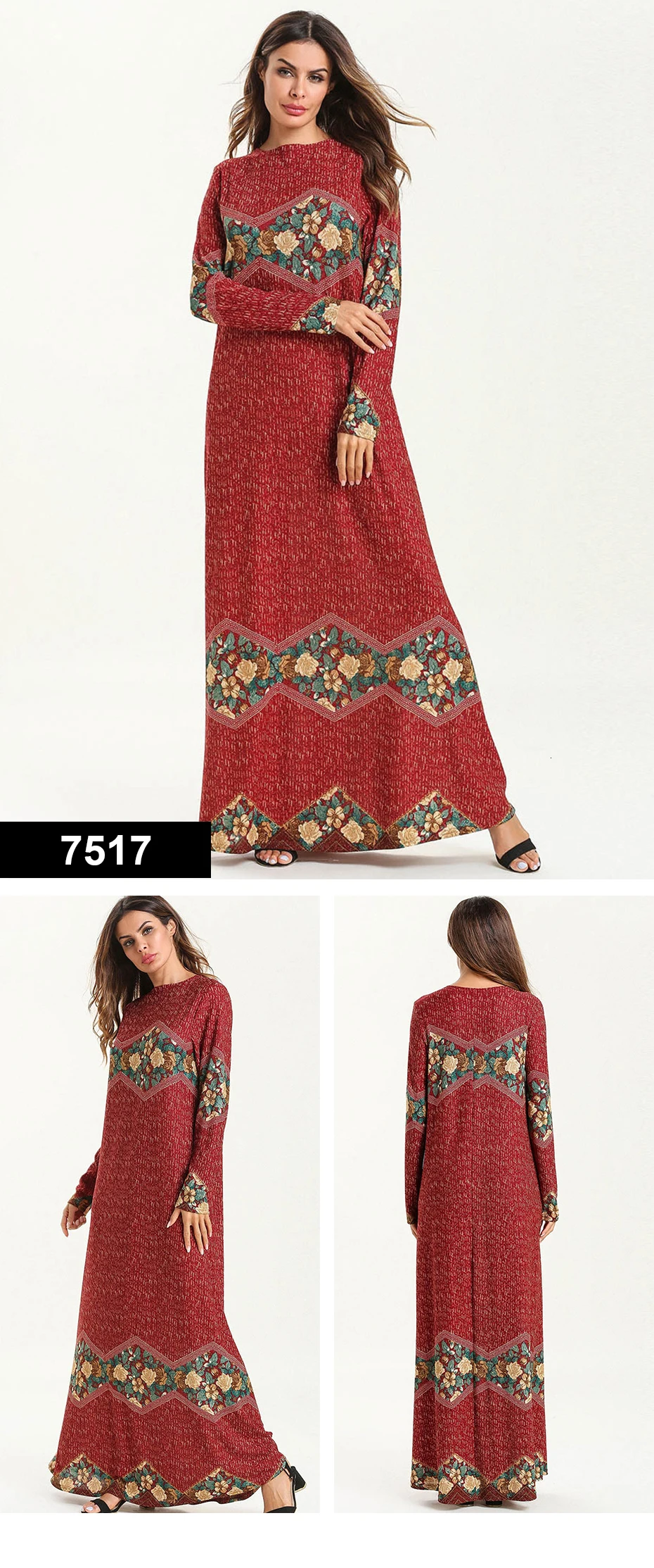 Прямая поставка, женское платье, платья макси, длинное, винтажное, Vestidos Verano Robe Femme, мусульманское, бохо, с вышивкой, свободное, с круглым вырезом, дешевая распродажа - Цвет: 7517