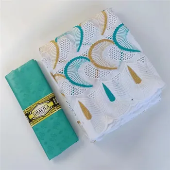 

2.5 y Swiss lace fabric +2.5 y Bazin Brode riche embroidery African 100% cotton fabrics Swiss voile lace popular Dubai style WH1