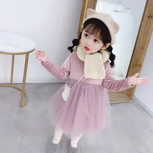 Осенне-зимнее платье для малышей; платья с длинными рукавами и рюшами для маленьких девочек; милые детские бархатные вечерние платья принцессы; рождественские платья