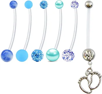 

1 inch long pregnant belly button ring 6 belly button perforated cage 14G transparent bendable perforation25mm length