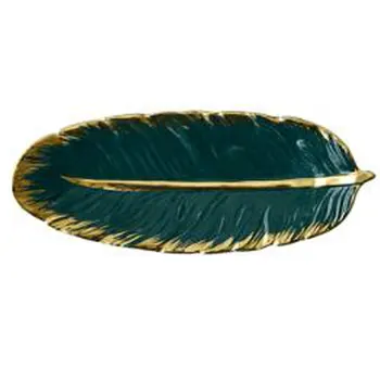 

Luxury Home Phnom Penh Feather Leaf Decorative Sushi Ceramic Plate Fruit Tray Jewelry Cosmetic Storage Tray