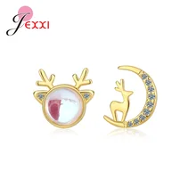 

Prevent Allergy 925 Sterling Silver 14K Gold Cute Deer Stud Earrings for Women Trendy Elegant Sparkling Zircon Bride Jewelry