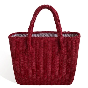 

Casual Simple and Generous No Decorative Plain Color Net Hollow Textured Woven Bag ular Straw Bag Handbags Red