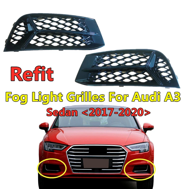 

WL 2pcs Front Lower Bumper Cover Honeycomb Fog Lamp Grille For Audi A3 Refit Foglight Grills 2017 2018 2019 2020 OEM 8VD807681N