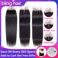 Bling Hair 4x4 бразильские прямые человеческие волосы бесплатно/средняя/три части Remy кружева Закрытие 8-22 дюйма натуральный цвет
