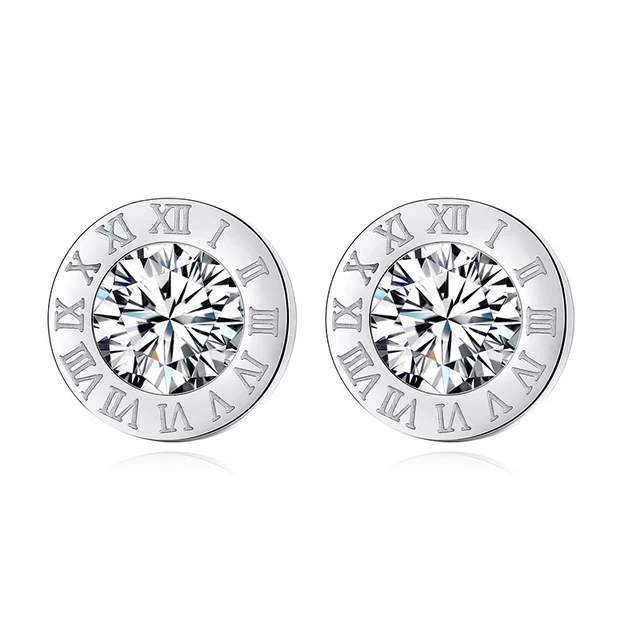 BLINLA Fashion New Stainless Steel Acrylic Crystal Stud Earrings for Women Jewelry Vintage Roman Numerals Smmaallye Earring 2021 Silver 2