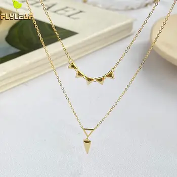 

Double Layer Triangle 18k Gold Necklaces & Pendants 100% 925 Sterling Silver Necklace Women Chain Fine Jewelry Statement Flyleaf