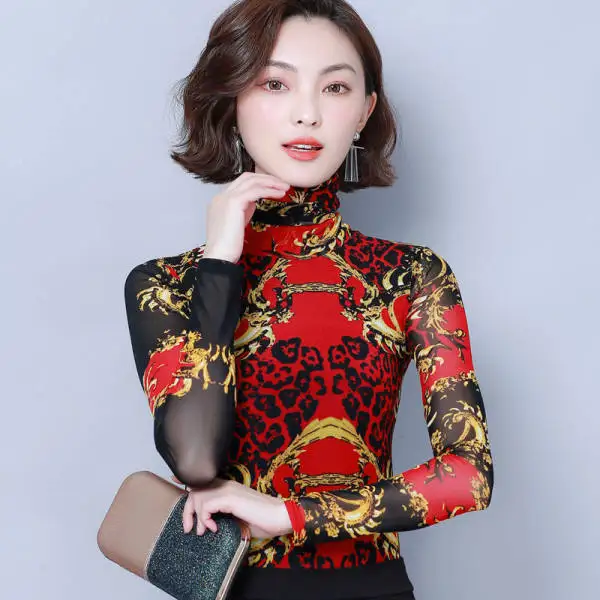 2021 Women Elegant Floral Shirt Spring Long Sleeve Fashion Fleece Blouses Streetwear Casual Shirts Plus Size Tops Blusas 3XL 868Red