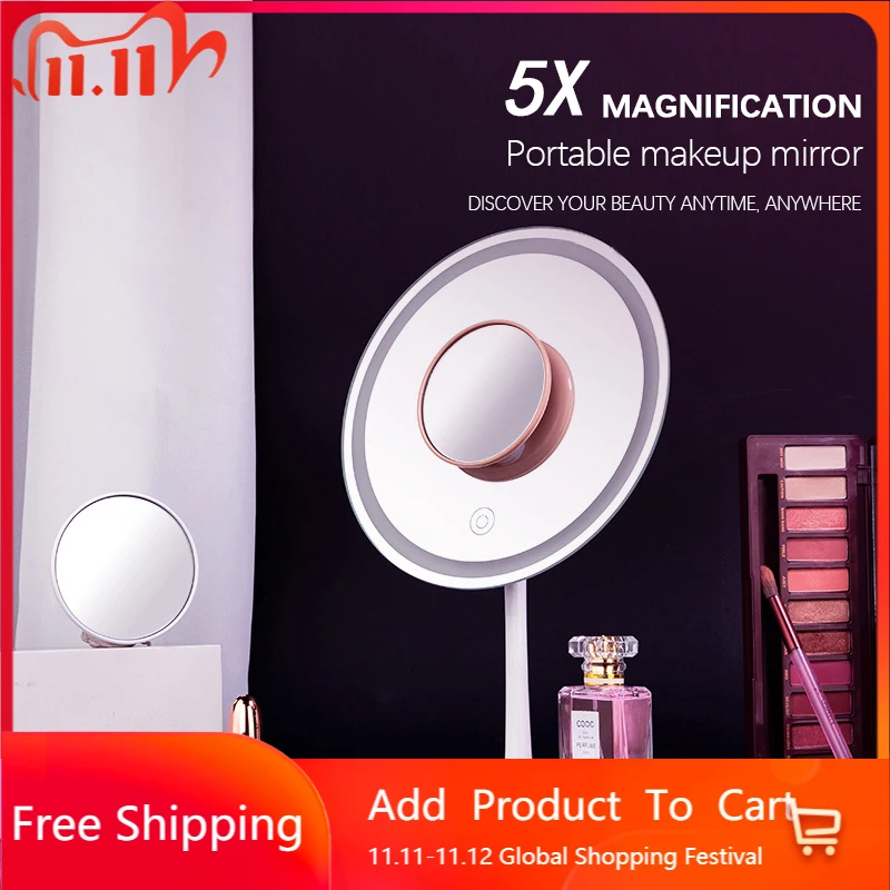 

Magnifying mirror makeup mirror mini pocket mirror fill light mirror net red mirror portable 5X magnification compact mirror