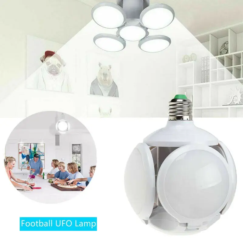 

E27 Football UFO Lamp LED Workshop Folding Light Garage Deformable Ceiling Bulb No Flicker 40W E27 85-265V AC Folding Bulb