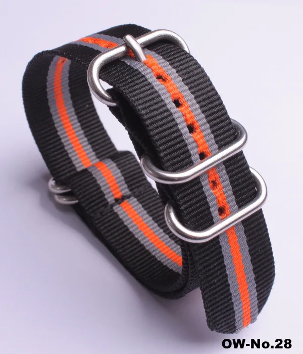 2Black 2Grey 1Orange Нейлоновый ремешок для часов 18 мм, 20 мм, 22 мм, 24 мм, часы Starp для натовских армейских спортивных часов ZULU, аксессуары для часов, серебряное кольцо, пряжка, браслет - Цвет ремешка: 2Black 2Grey 1Orange
