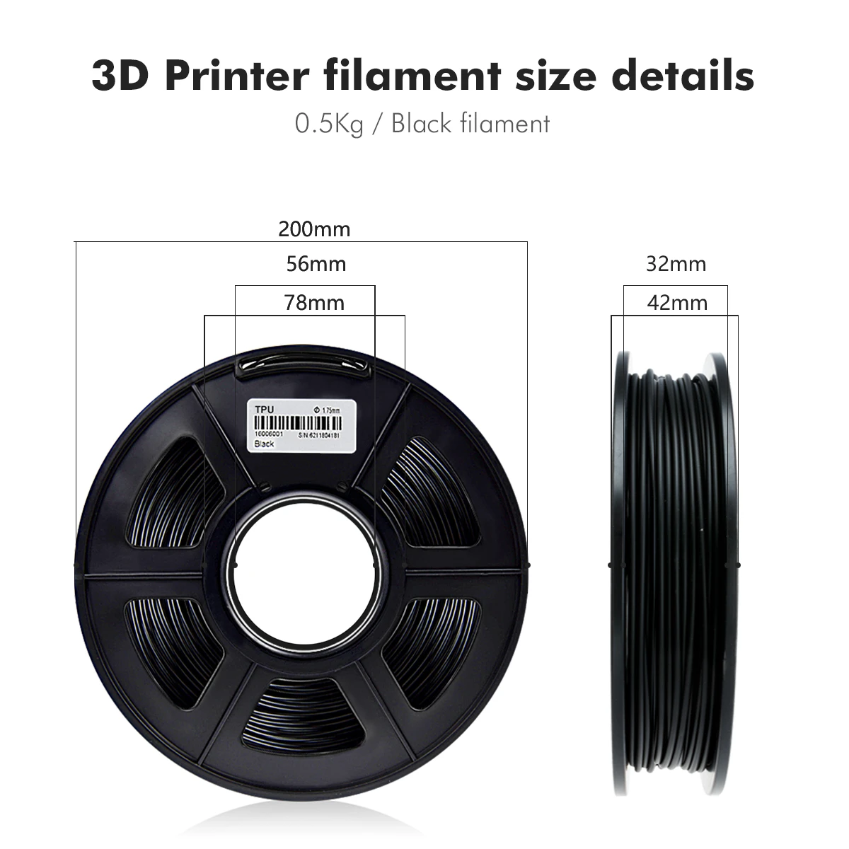 SUNLU ТПУ нити 3D Принтер Нити гибкий черный 1 75 мм 0 5 кг (1.1LB) точность размеров +/ 02